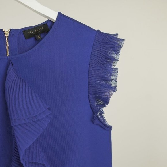 Ted Baker Royal Blue Frill Ponte-Knit Top - Picture 4 of 9
